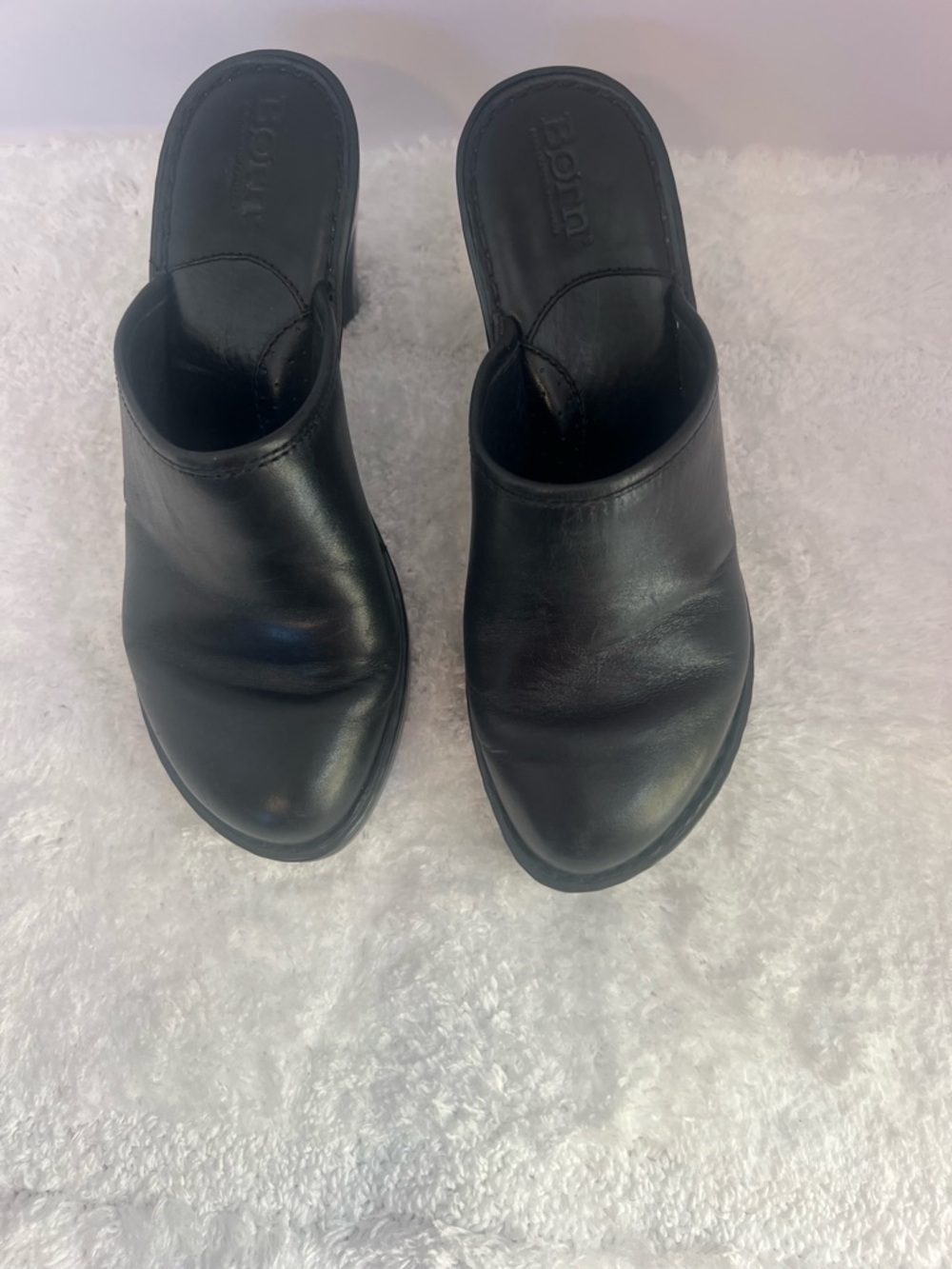 Born Black Leather Slide-On Clogs